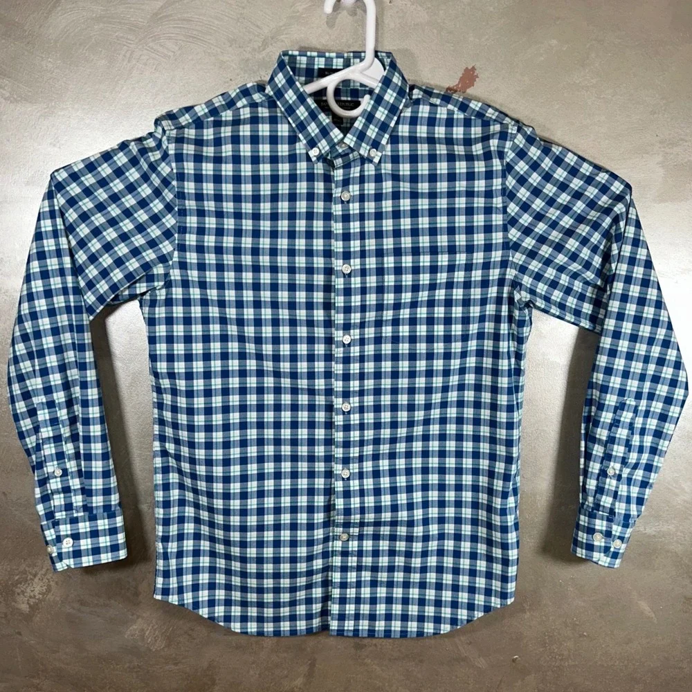 Banana Republic Mens Slim Flex Fit Tech Stretch Plaid Button Down Shirt Blue M